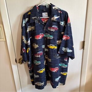 Classic Car Print Navy Blue Casual Button Down Shirt